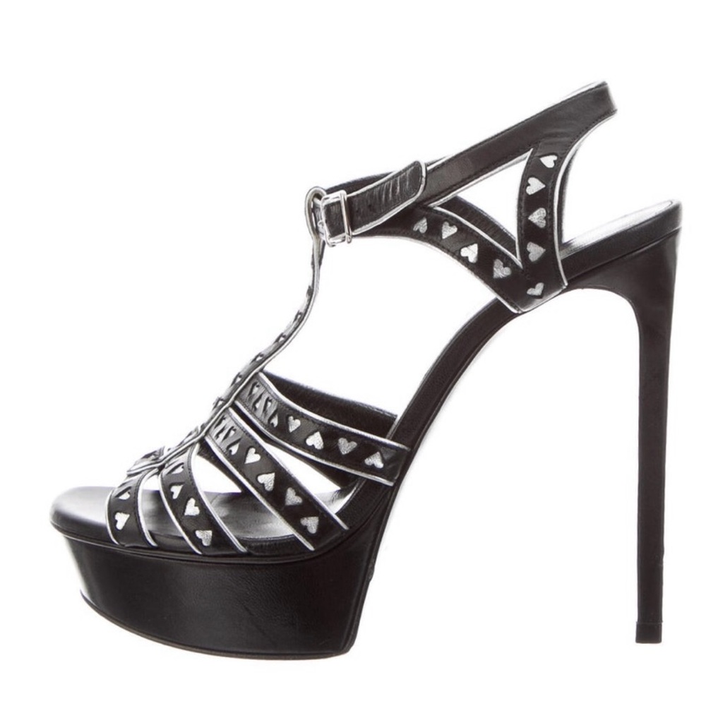 Yves Saint Laurent Black and Silver Heart Platform Heels